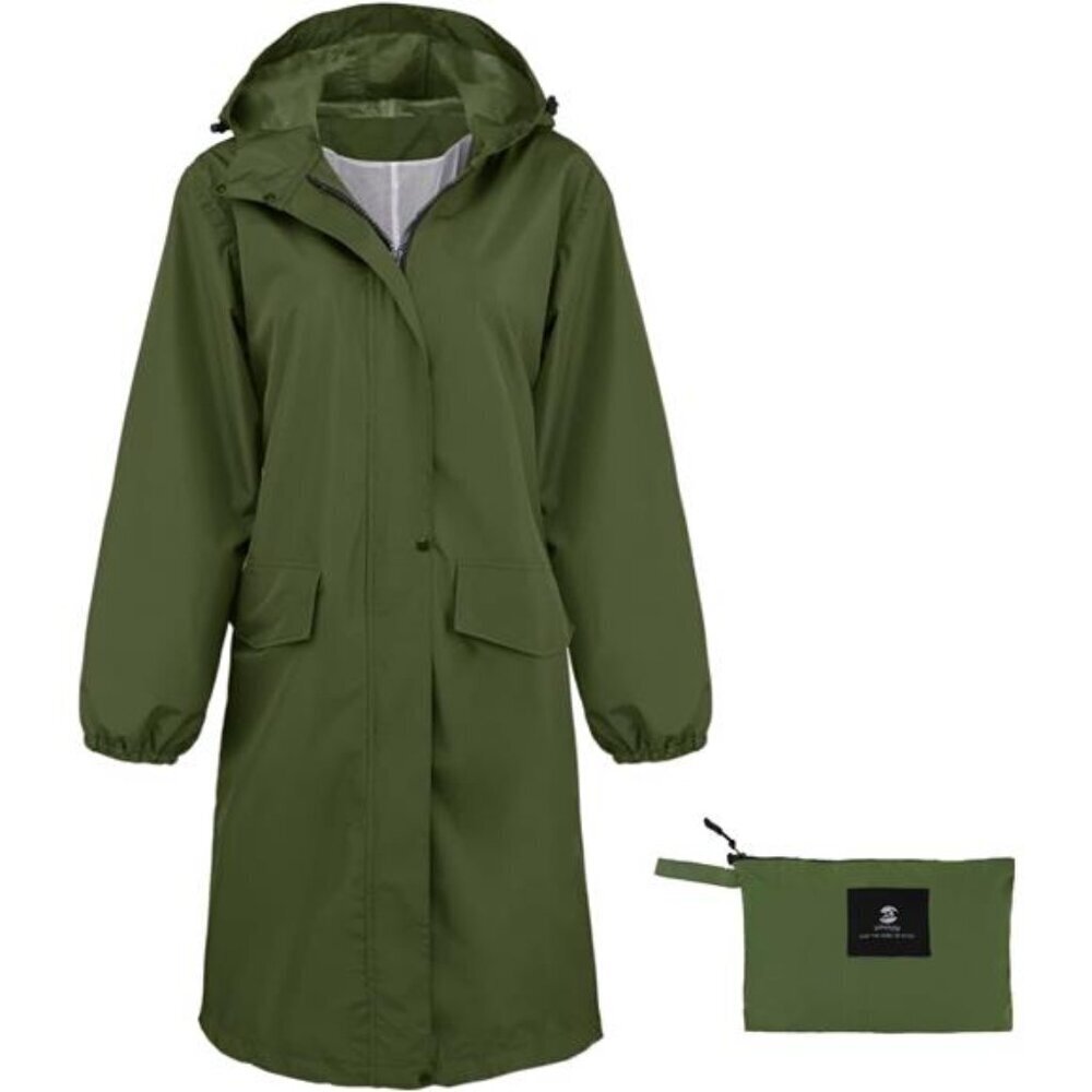 Lightweight Waterproof Rain Jacket Women Green Hooded